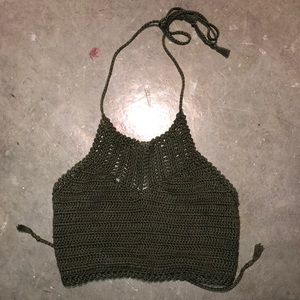 olive crochet halter top